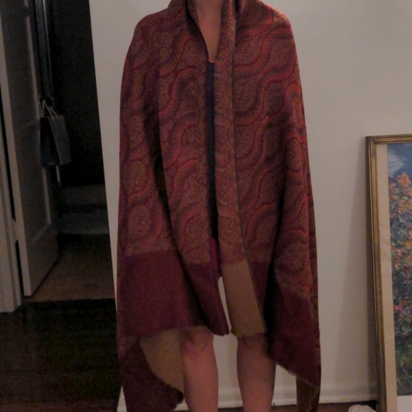 Red and army green Pashmina shawl 2 sided - Picture 3 of 7